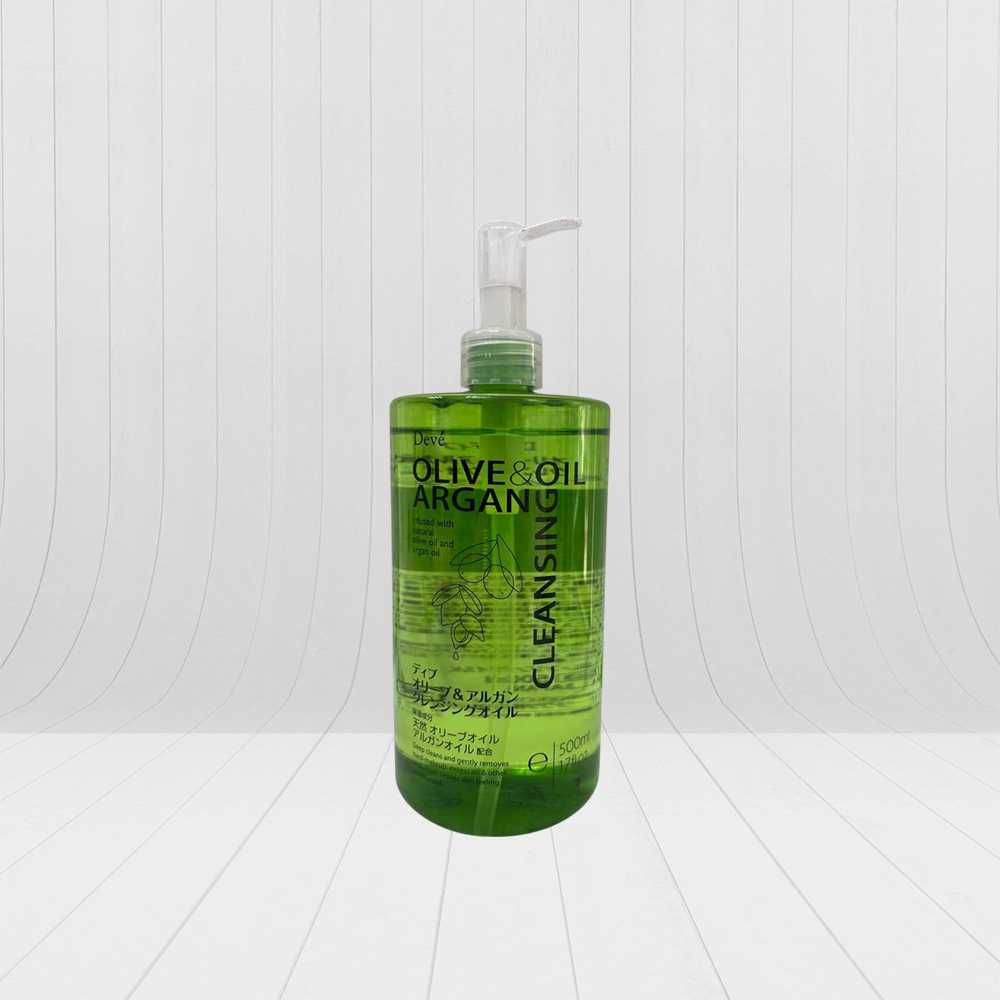 Deve Olive & Argan Cleansing Oil | Natural Makeup Remover with Hyaluronic Acid, Ceramide & Hatomugi Extract (500ml)