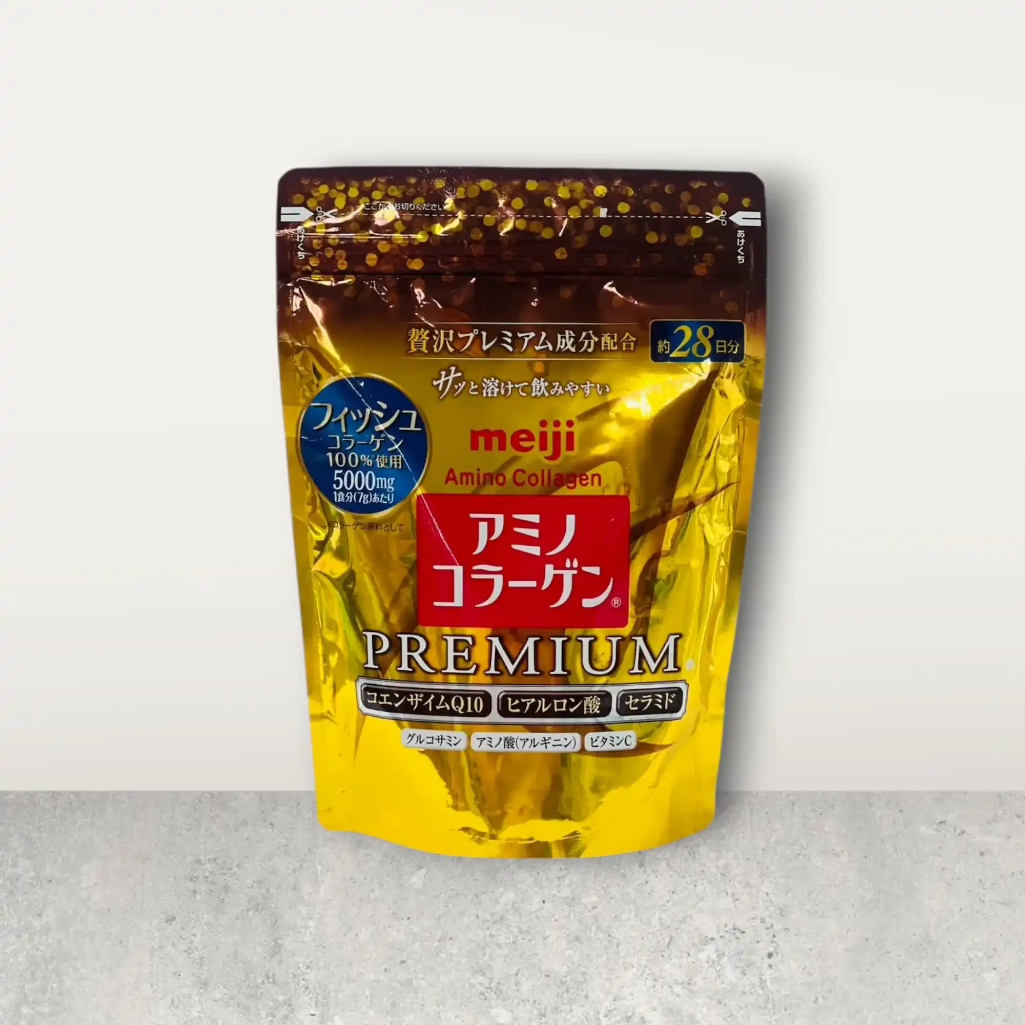 Meiji Amino Collagen Premium powder refill pouch. 135 aed